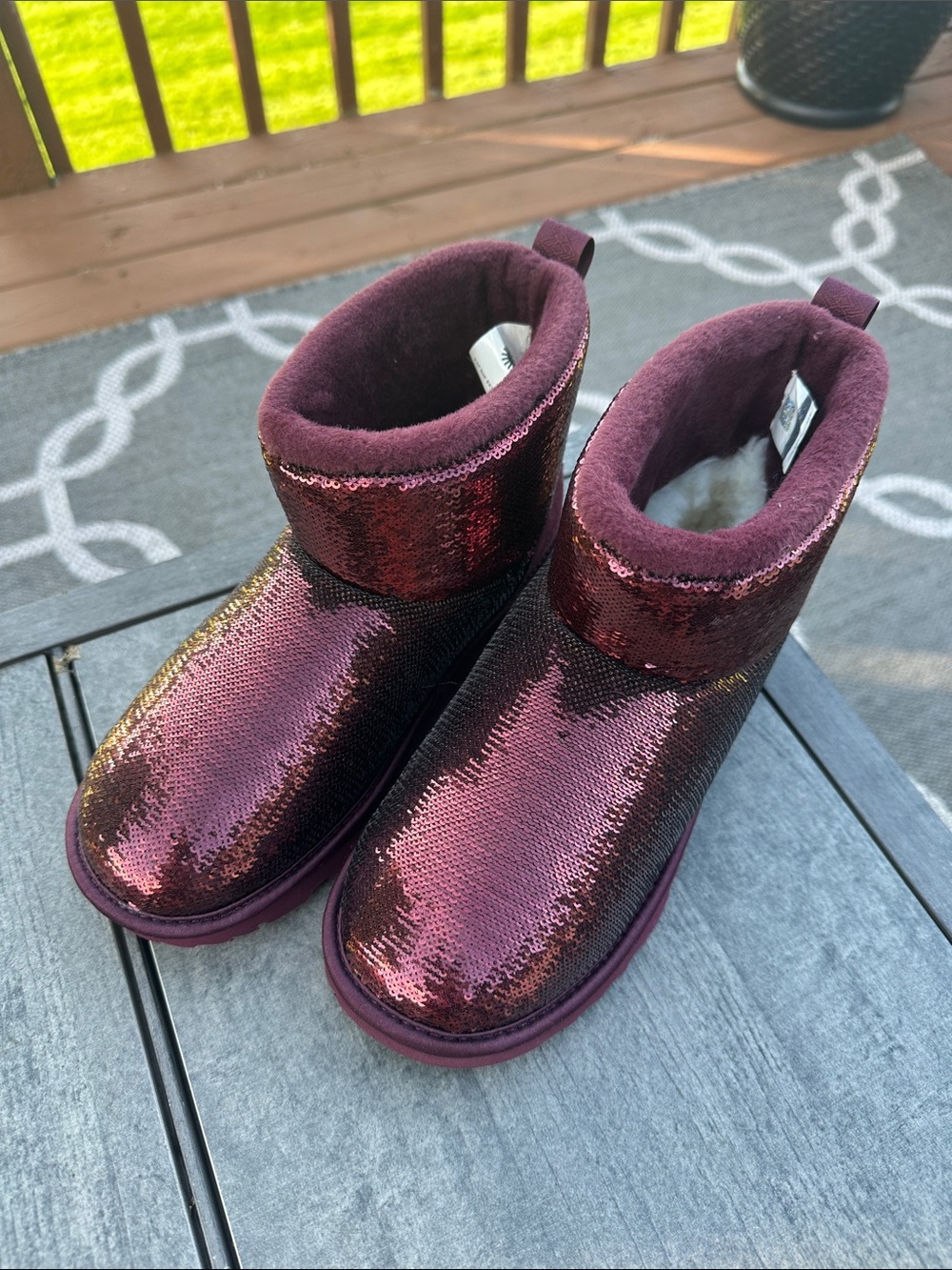 UGG Kids Sequin Ankle Boots - Burgundy/Maroon